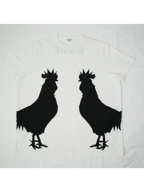 LOEWE Rooster Silhouette Graphic T-Shirt White Black Spellout Logo Crew Neck